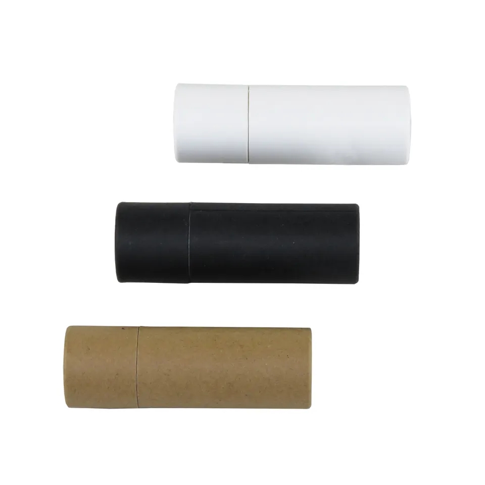 Custom Printed Recycled Kraft Cardboard Push Up Black Paper Tube 0.3oz 8g Lip Balm Lipstick Packaging