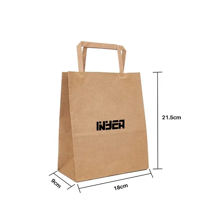 Custom Printed Sac Papier Bolsas Papel Brown Kraft Paper Gift Carrier Bags with Flat Handle